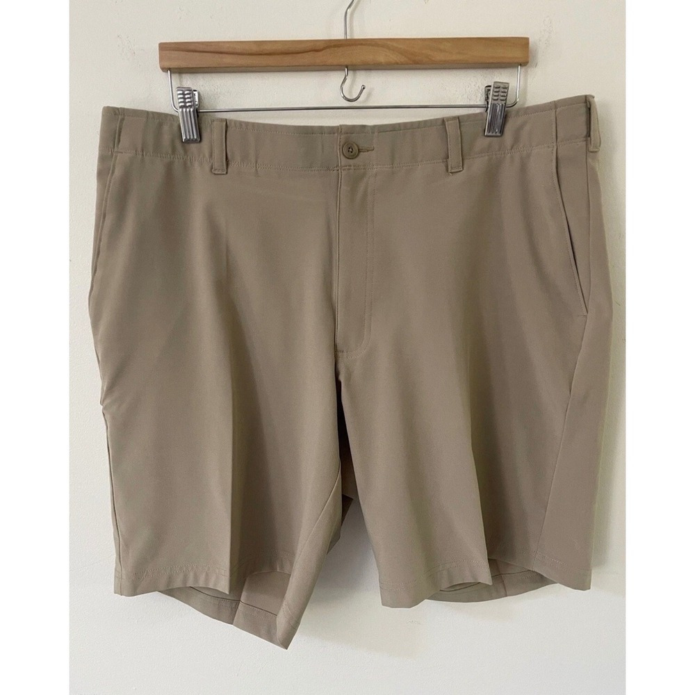 Ben Hogan‎ Mens Performance Golf Shorts Khaki Tan Flat Front Stretch 44 10" ins.